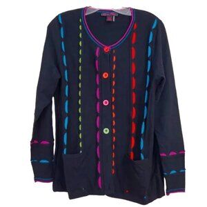 Elena Wang Soft Button Front cardigan sweater‎ Colorful Accents Sz M